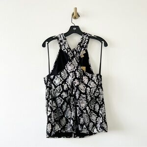 NEW Michael Michael Kors Silver Metallic & Black Keyhole Halter Top Size XL